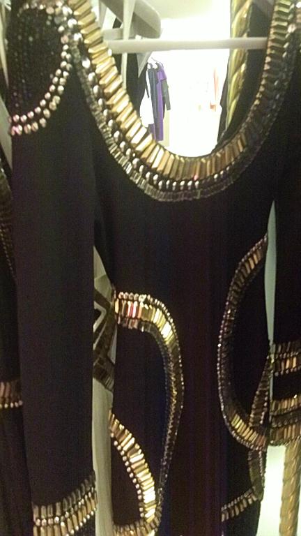 Black and gold studded bead dress by Sass & Bide