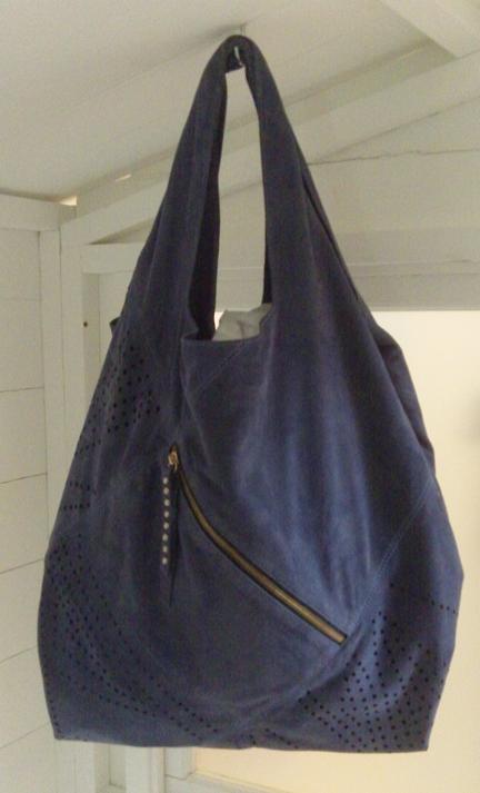 Navy suede zipped tote