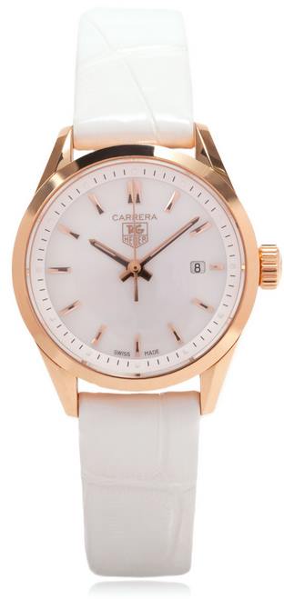 TAG Heuer Carrera 18-Carat Rose Gold White Strap Ladies Watch WV1440.FC8179- full view