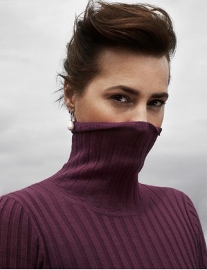 Merino Wool Polo in Rich Berry as modelled by Yasmin le Bon: Image courtesy of Winser London 