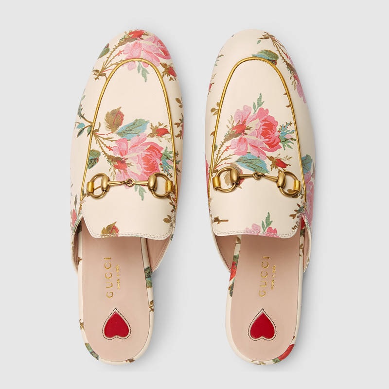 Gucci Princetown Rose Print Leather Slipper
