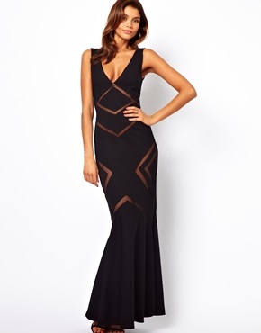 ASOS Forever Unique Plunge Neck Maxi Dress with Mesh Inserts
