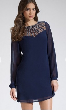 Lipsy Diamante Mesh Yoke Shift Dress