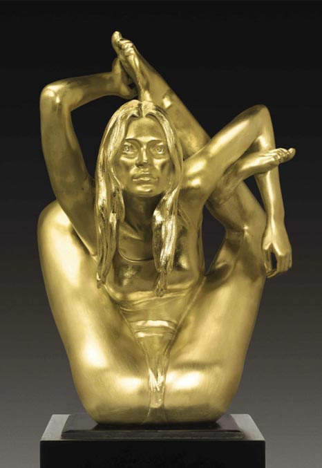 kate moss solid gold statue contortion yoga pose