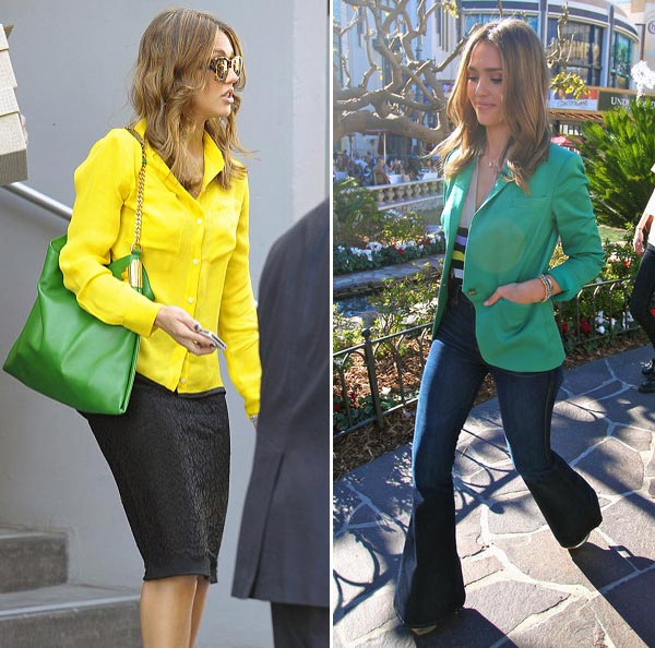 Jessica Alba in bright ensemble v Jessica Alba in bright ensemble
