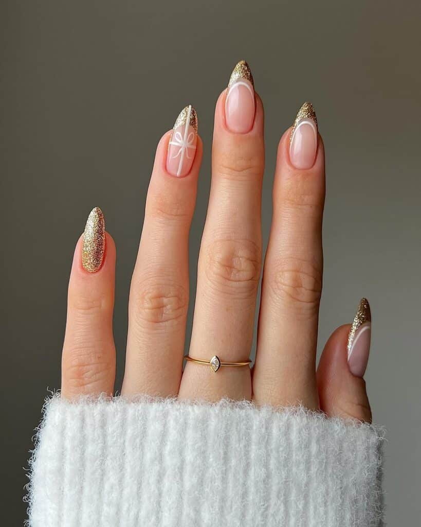 holiday party gold french tip nails - french tip nails